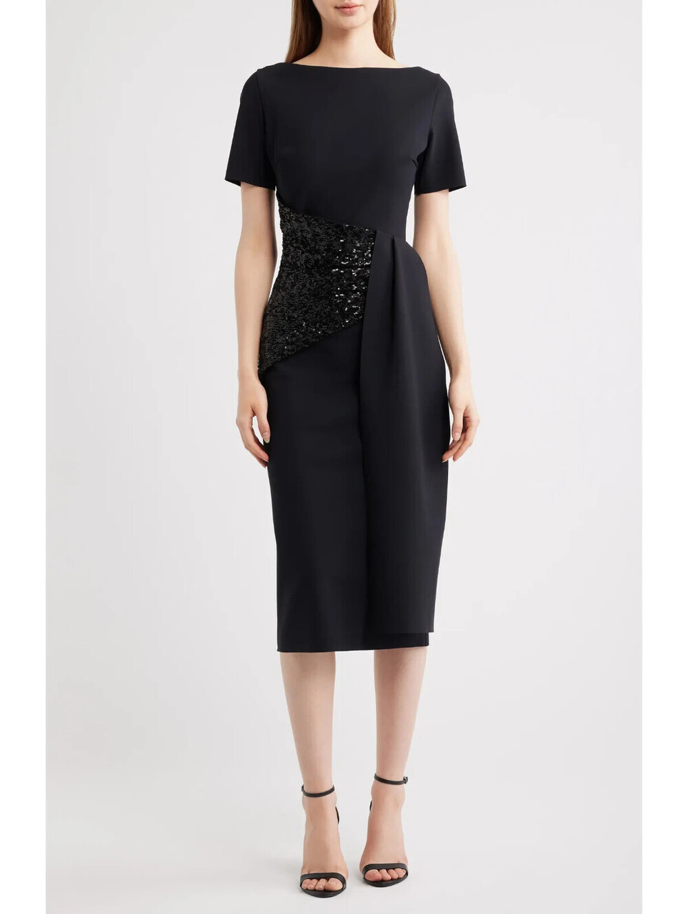 NEW, Chiara Boni La Petite Robe Sedva Sequin Cocktail Dress Black Sz 52 #MD2584